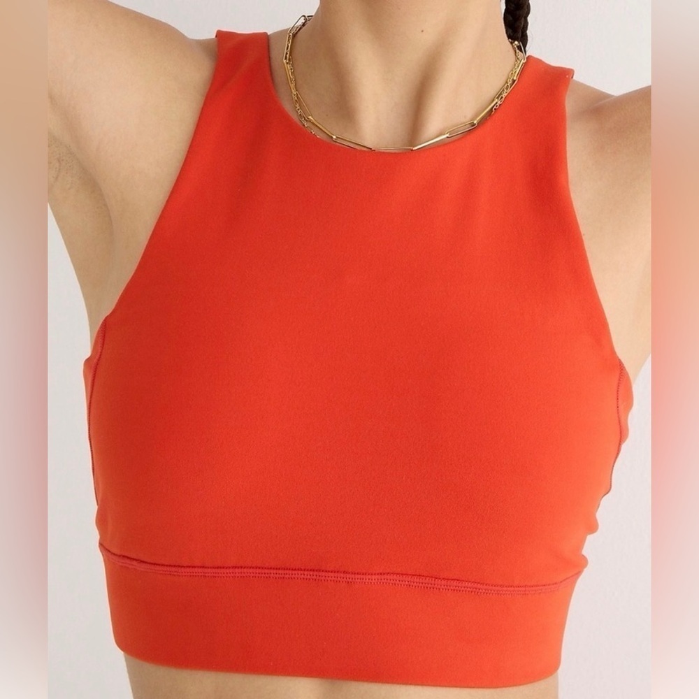 J Crew CloudStretch High Neck Orange sports women Bra medium New with tags bk318